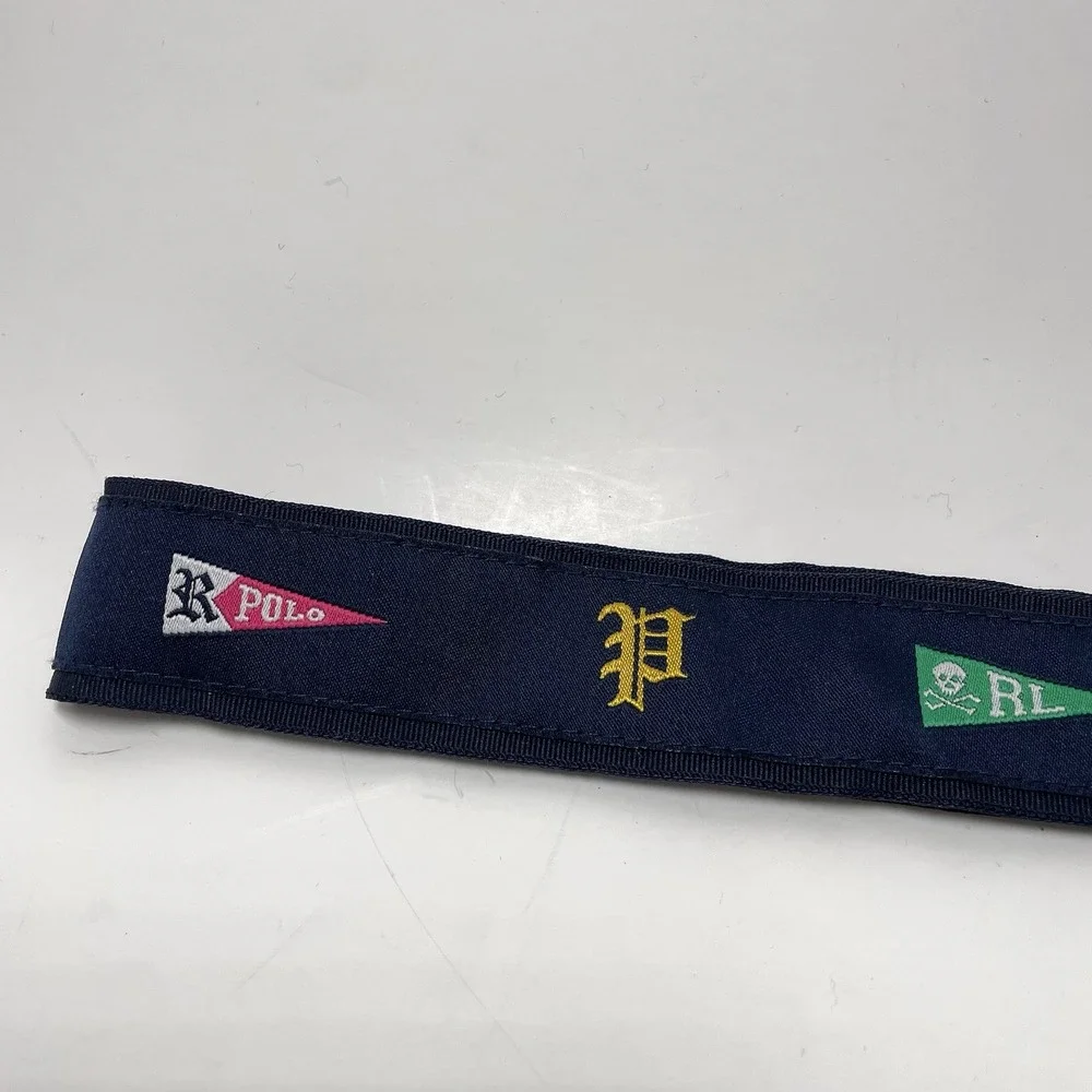 Polo Ralph Lauren Kids Embroidered Flag Fabric D-Ring Belt Navy Blue 33